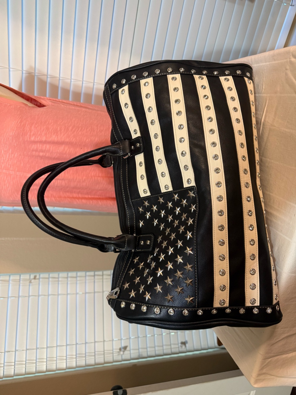 Montana West Black and White Studded American Flag Weekender Bag
